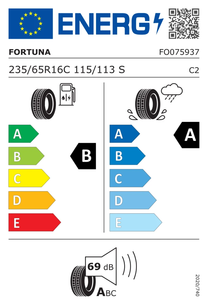 Étiquette européenne de FORTUNA EURO VAN 235/65 R16 115/113S