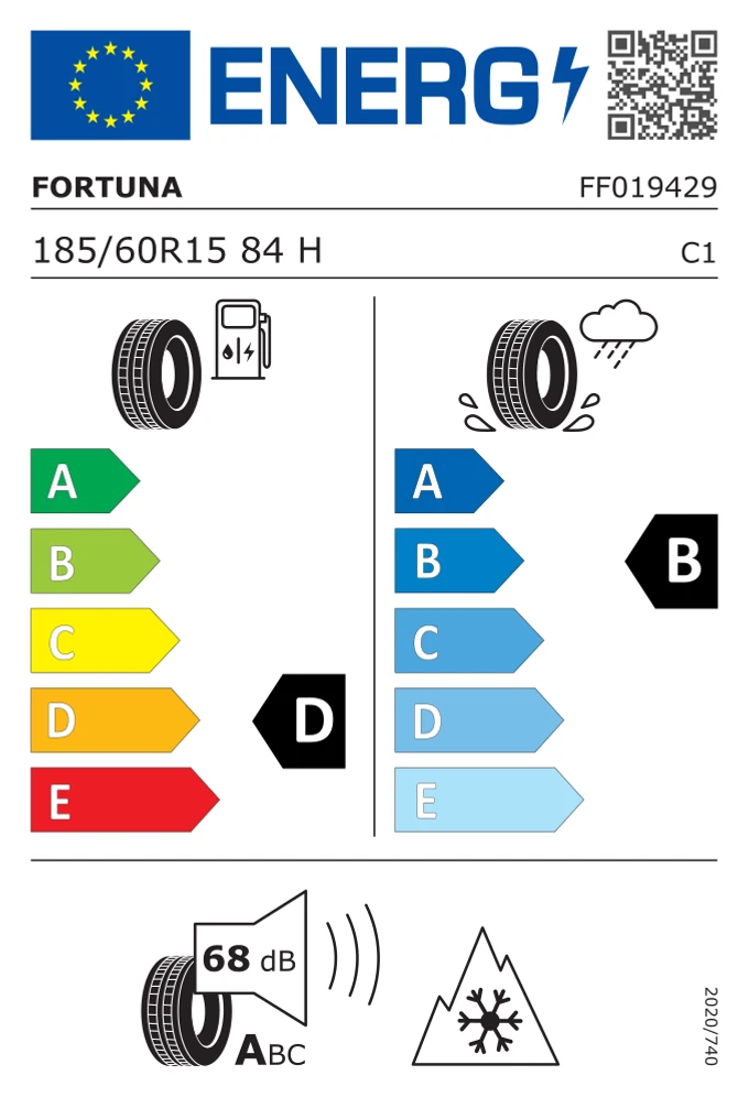 Étiquette européenne de FORTUNA ECOPLUS2 4S 185/60 R15 84H